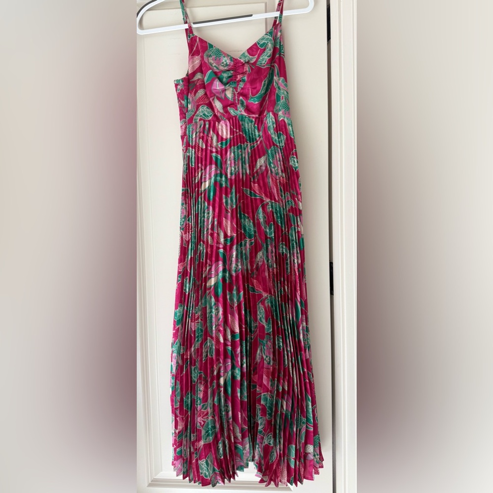 Cabellero Floral Pink and Green Pleated Maxi Dress